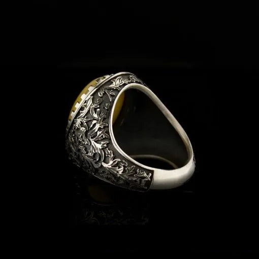 Savoy Collection Yellow Amber Hand Engraved Ring