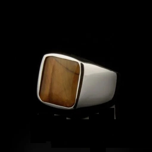 Plain Square Tiger’s Eye Modern Silver Ring