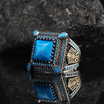 New Handmade Engraved Sterling Silver Turquoise Stone Aqeeq Rings NS3 IS1 IS2