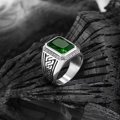 Ancient Greek Mythology 925 Silver - Green Turkish Ring