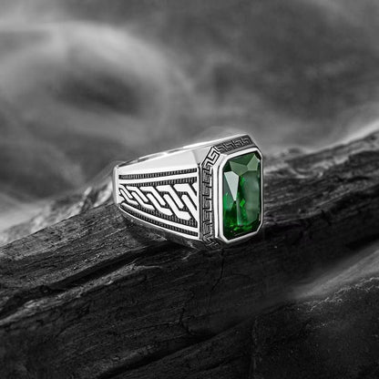 Ancient Greek Mythology 925 Silver - Green Turkish Ring