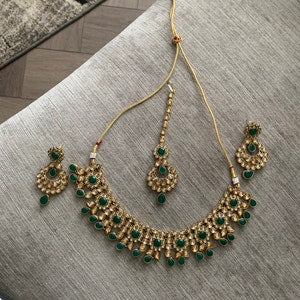 Green Antique Gold Kundan Stone necklace set