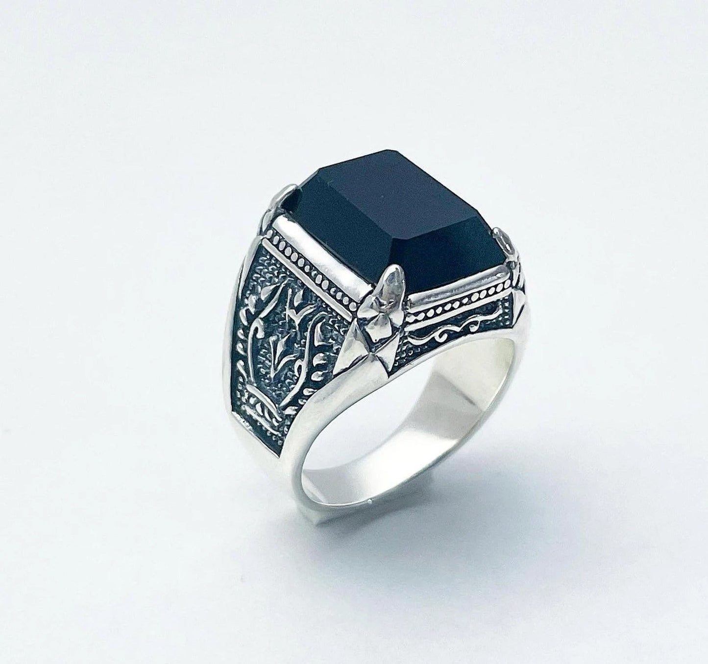 Sterling Silver Black Zircon Ring For Men