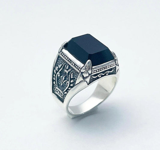 Sterling Silver Black Zircon Ring For Men
