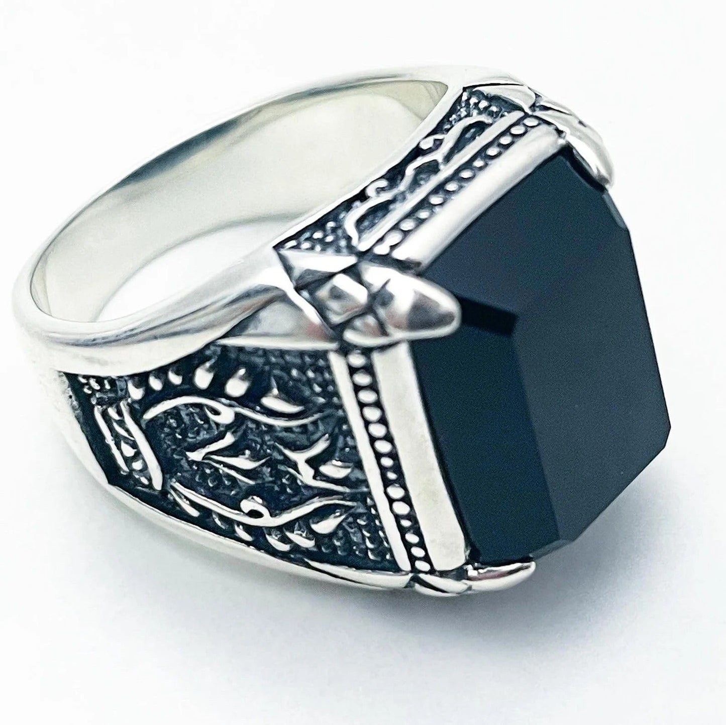 Sterling Silver Black Zircon Ring For Men