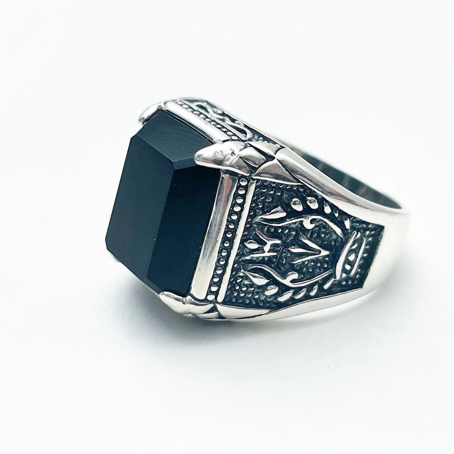 Sterling Silver Black Zircon Ring For Men
