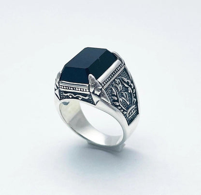 Sterling Silver Black Zircon Ring For Men