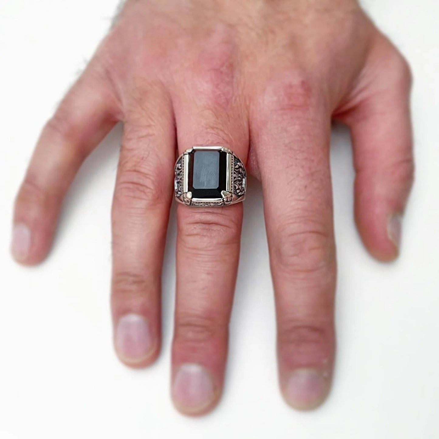 Sterling Silver Black Zircon Ring For Men