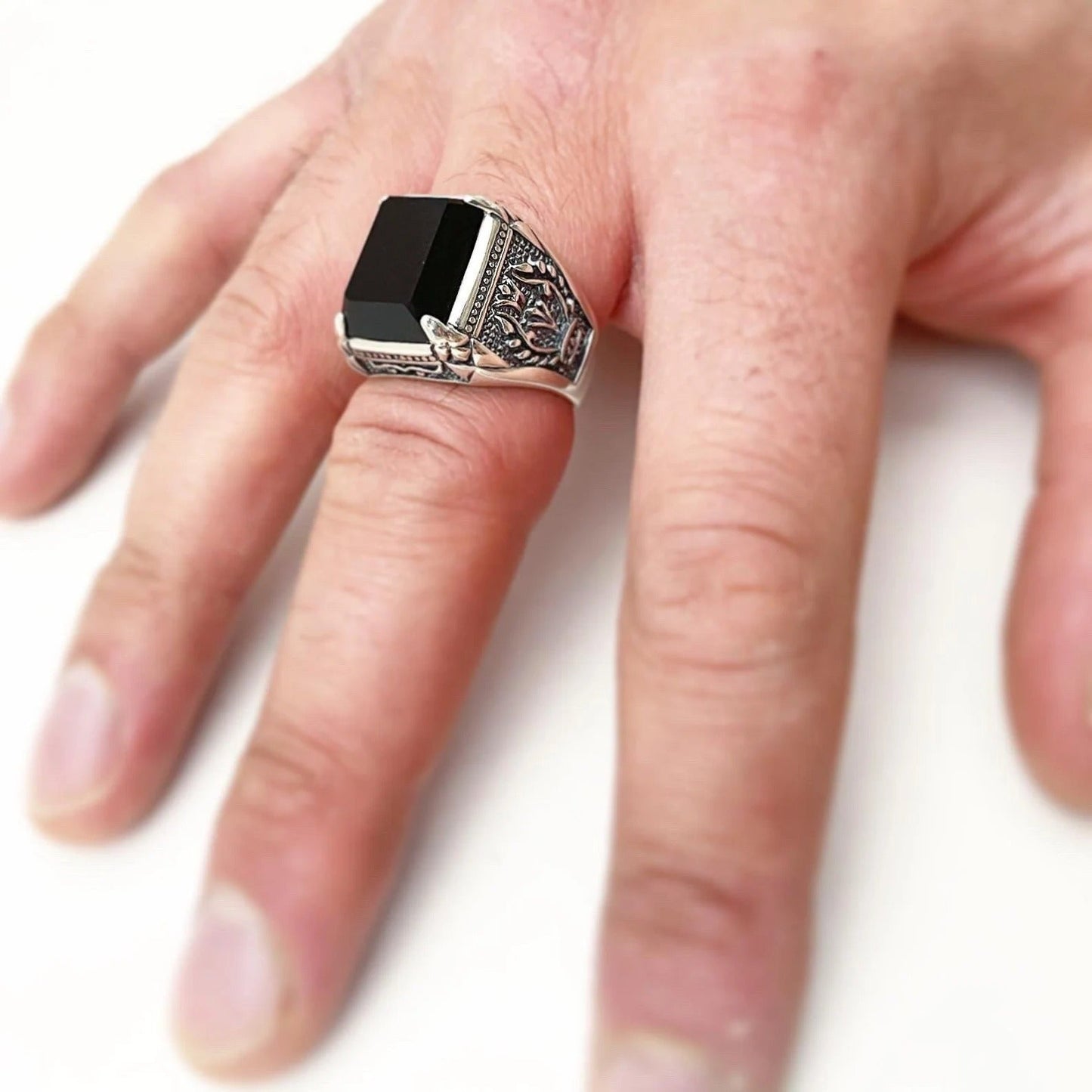 Sterling Silver Black Zircon Ring For Men