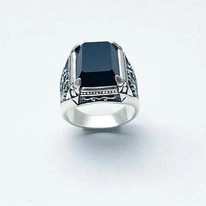 Sterling Silver Black Zircon Ring For Men