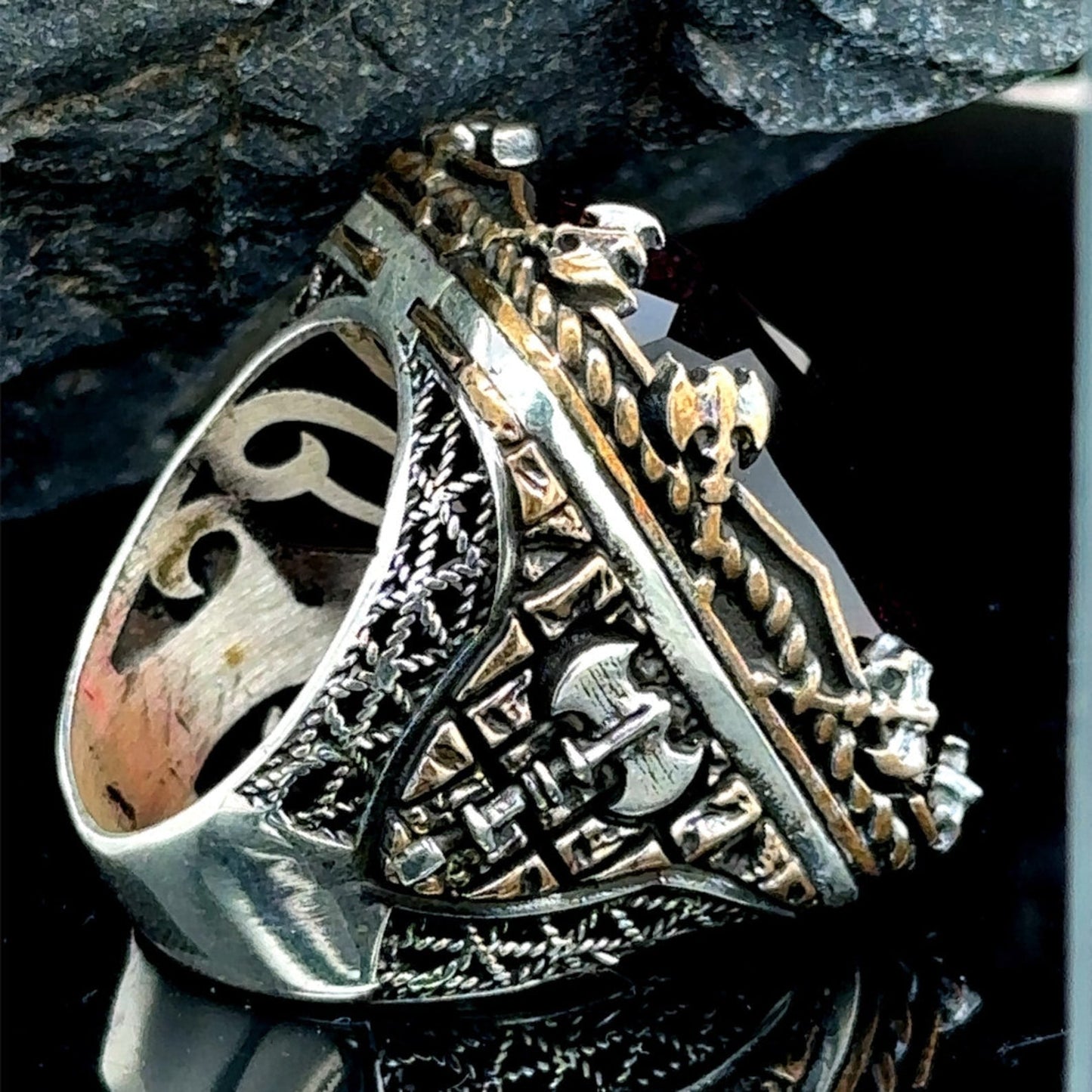 Mens Silver Large Ruby Stone Ring