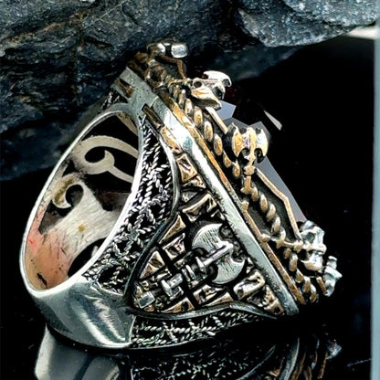 Mens Silver Large Ruby Stone Ring