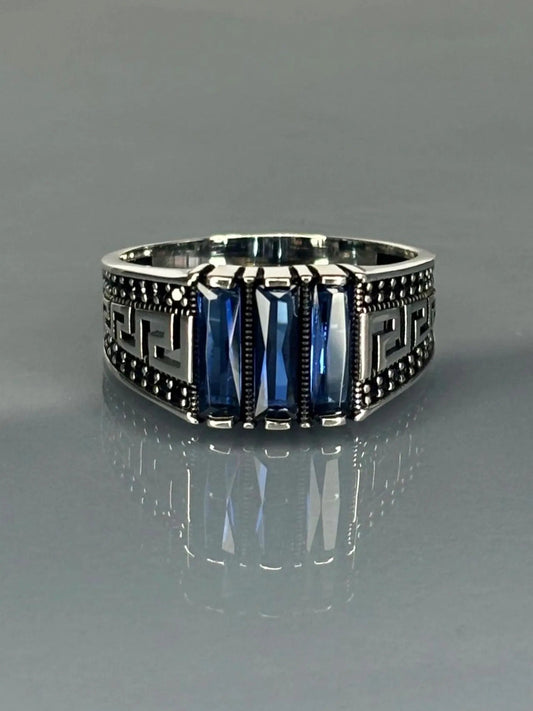 Men's 925 Sterling Silver Sapphire Stone Ring
