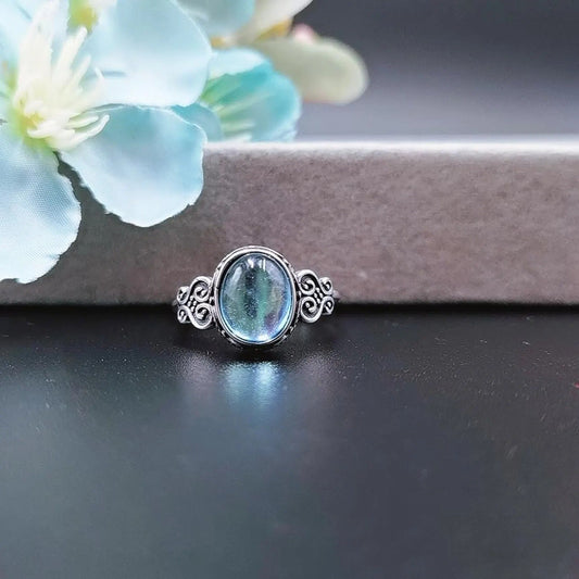 Natural Aquamarine Oval Stone Retro Ring
