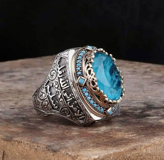 Silver Aquamarine Stone Men Ring, Most Loved