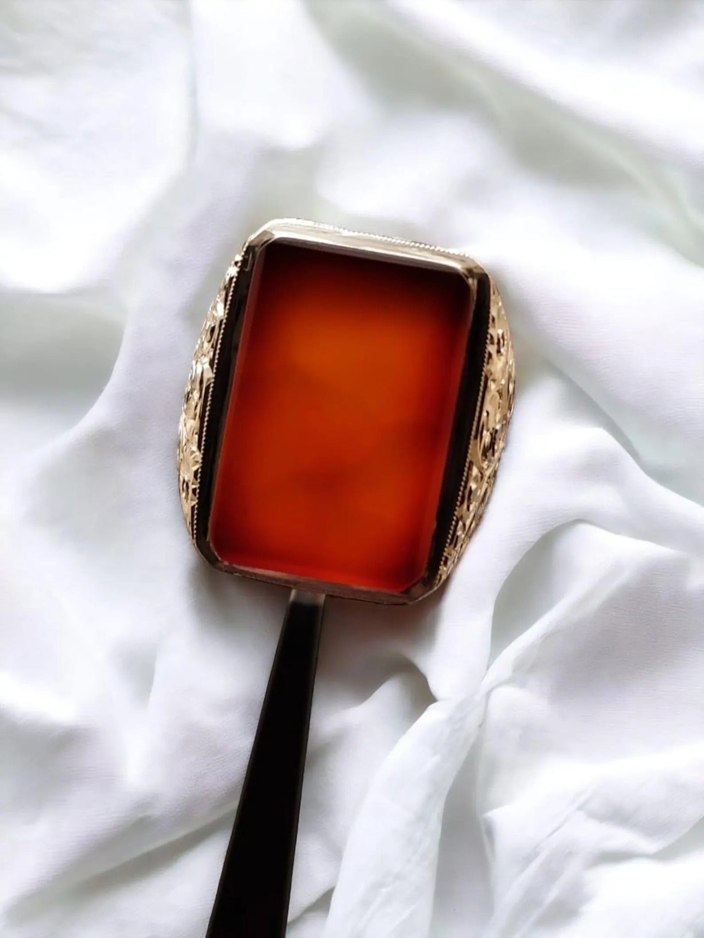 Natural Red Yemeni Agate Mens Hand Engraved Ring