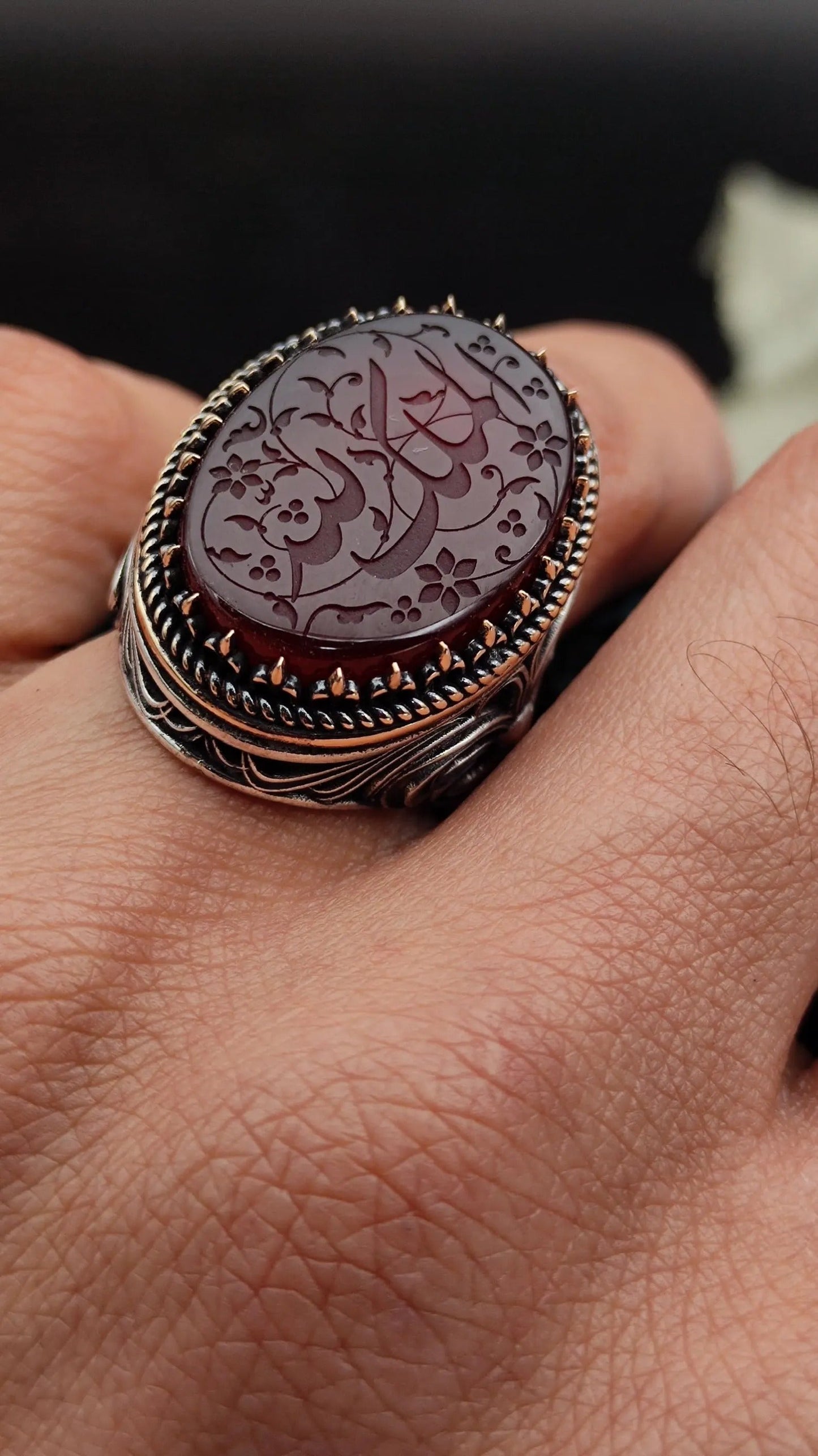 Unique Handmade Silver Men's Ring with carved Most Loved