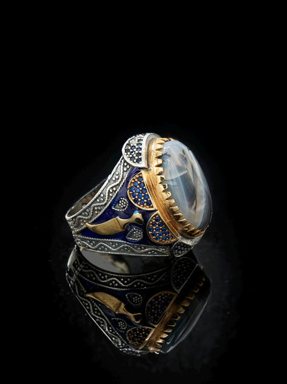 Handcrafted Luxury Men's Ring with Yemeni Agate