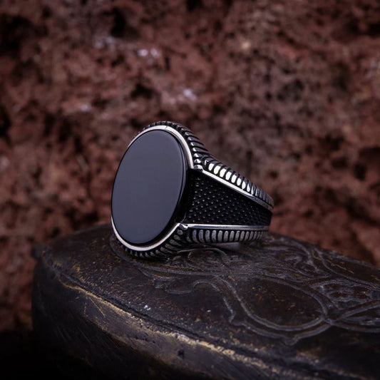 Black Aqeeq Onyx Oval Micro Cut 925 Silver Ring Most Loved
