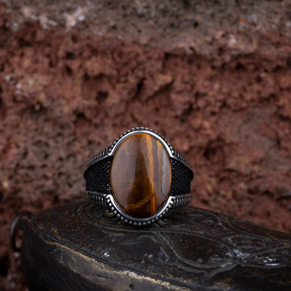 Brown Tiger’s Eye Oval Micro Cut Silver Ring