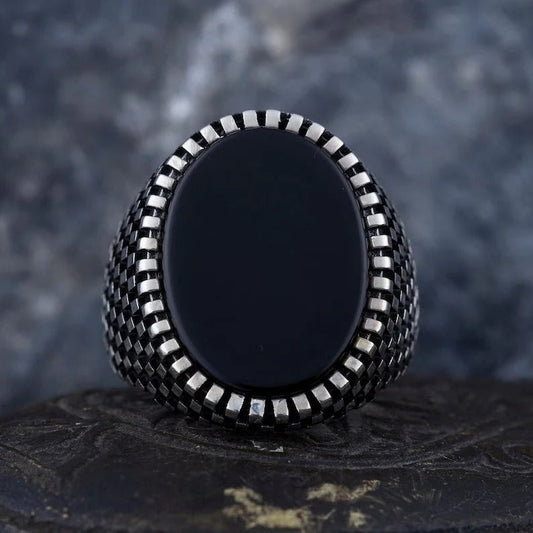 Classic Signet Ring with Natural Black Onyx Silver Ring