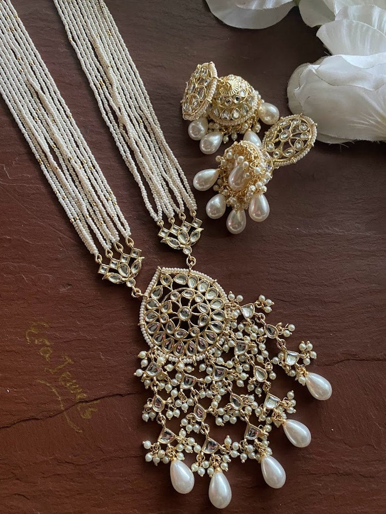 Pearl Kundan Long Necklace set