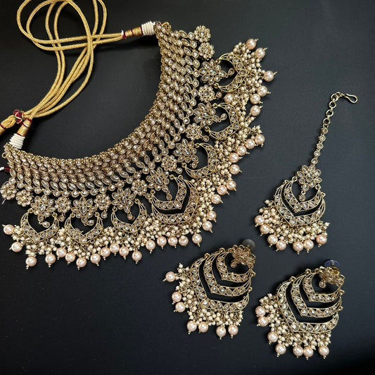 antique Gold Necklace Pearls Jhumka