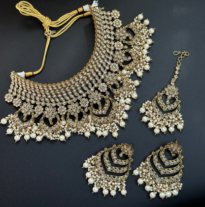 antique Gold Necklace Pearls Jhumka