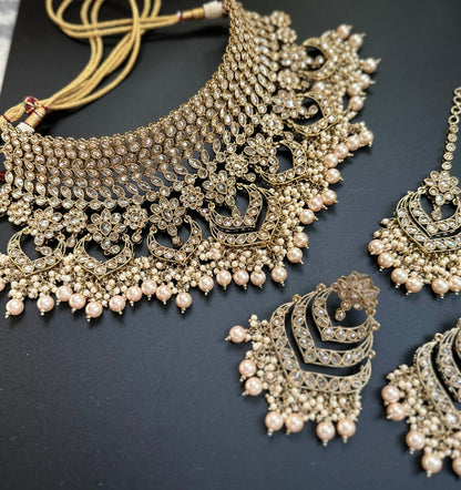 antique Gold Necklace Pearls Jhumka