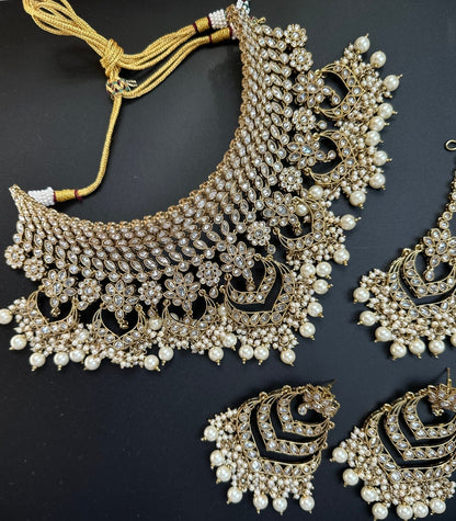 antique Gold Necklace Pearls Jhumka