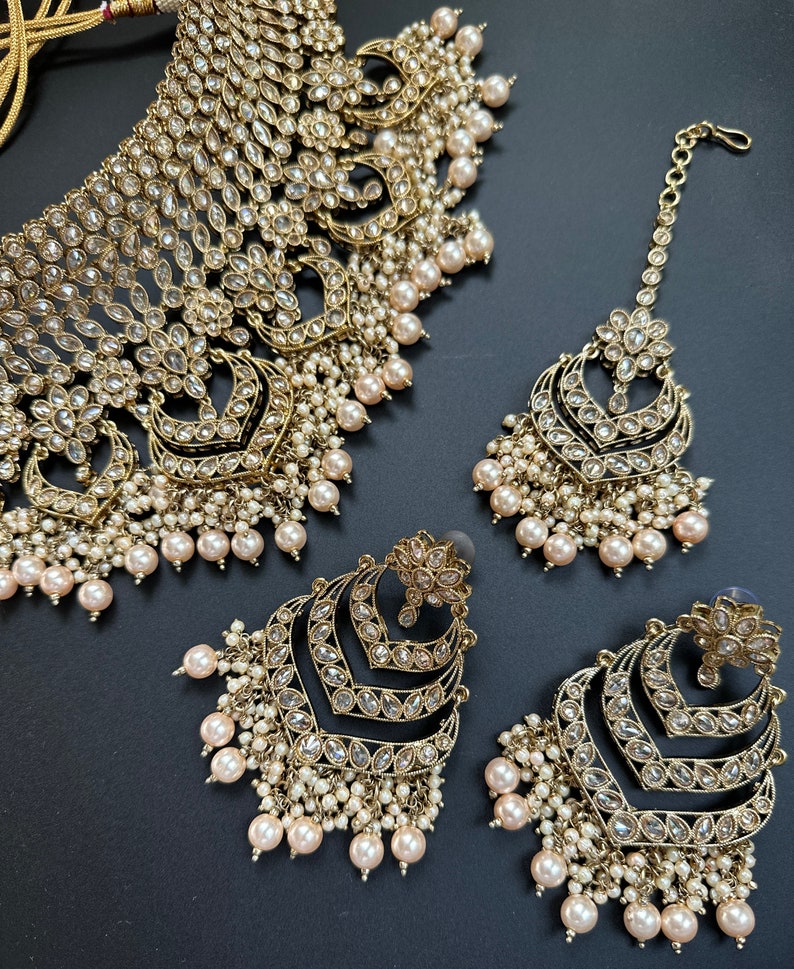 antique Gold Necklace Pearls Jhumka