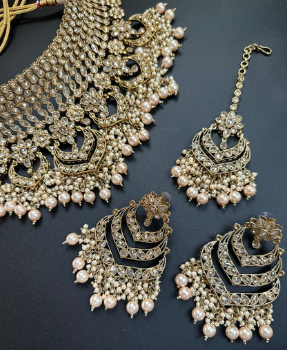 antique Gold Necklace Pearls Jhumka