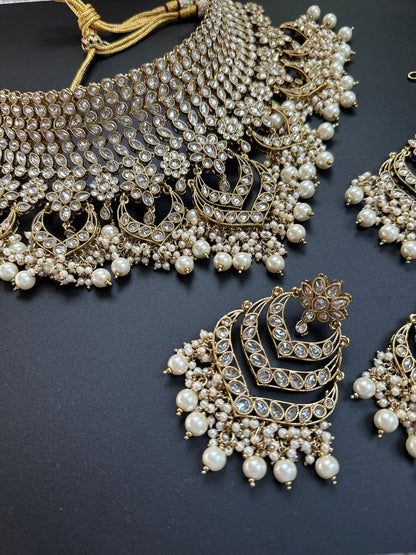 antique Gold Necklace Pearls Jhumka