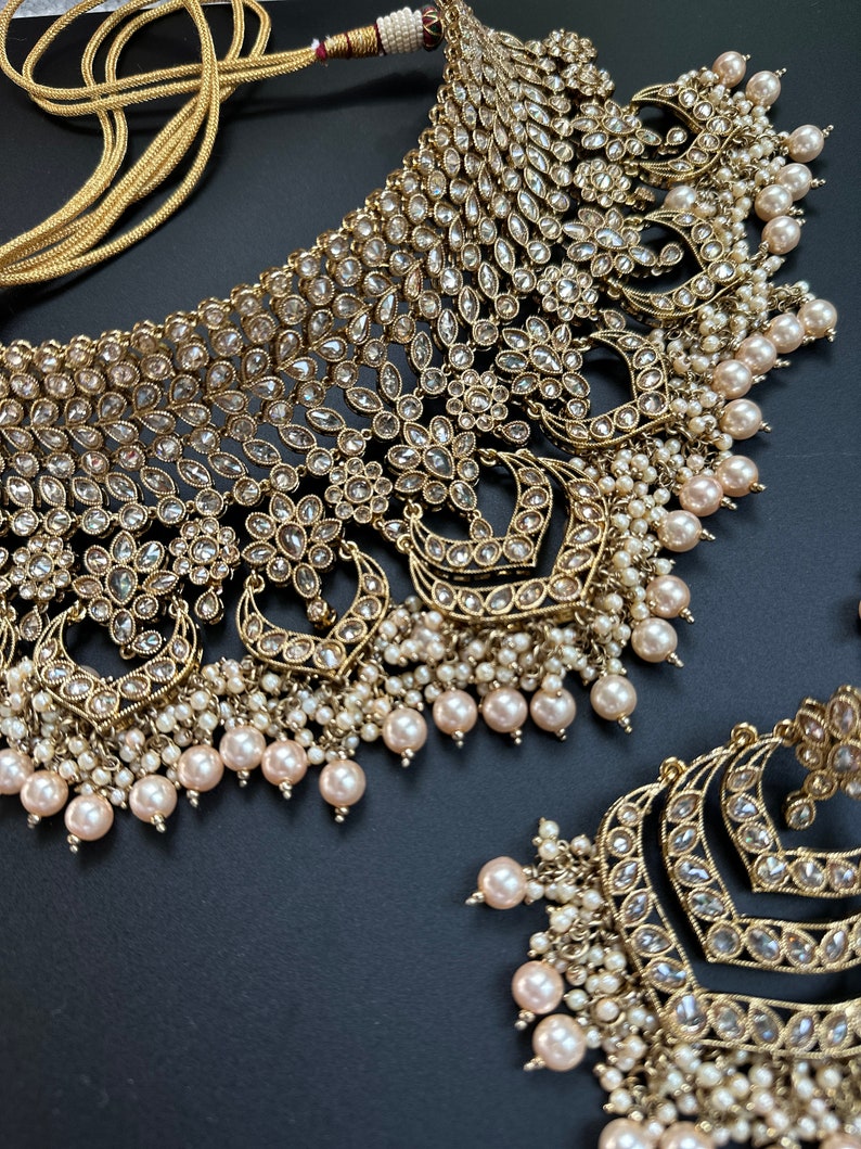 antique Gold Necklace Pearls Jhumka