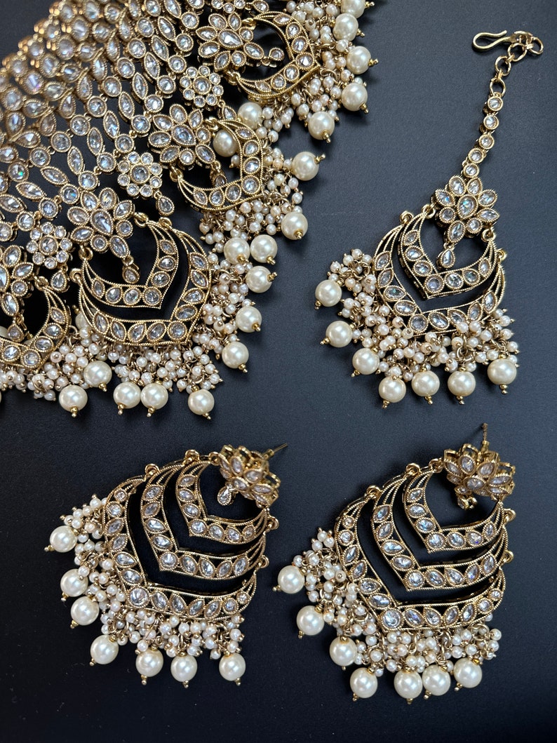 antique Gold Necklace Pearls Jhumka