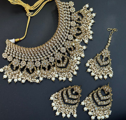 antique Gold Necklace Pearls Jhumka
