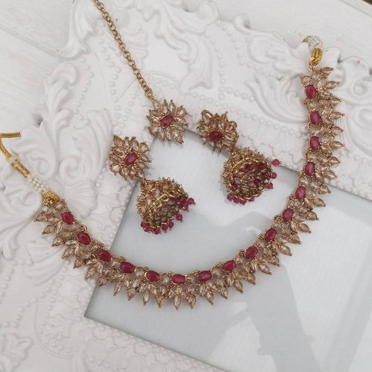 Indian Jewellery Small Necklace Earrings and Tika Set