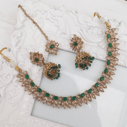 Indian Jewellery Small Necklace Earrings and Tika Set