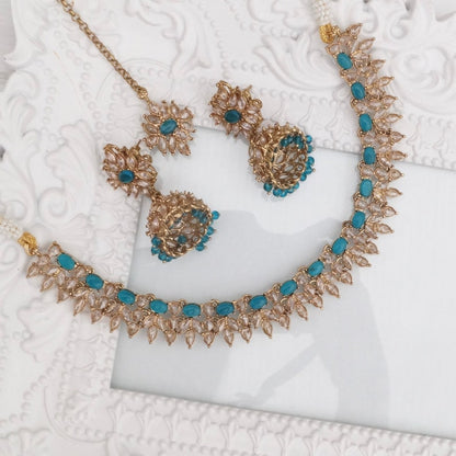 Indian Jewellery Small Necklace Earrings and Tika Set