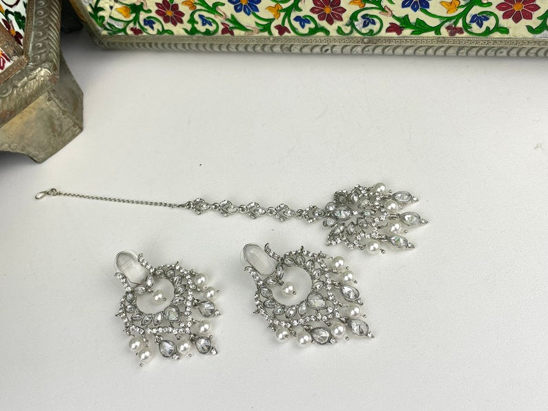 Silver Frosted Marquise Cut Necklace Set