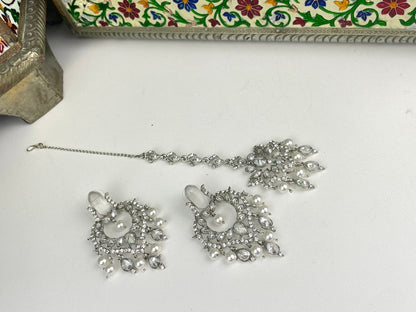 Silver Frosted Marquise Cut Necklace Set