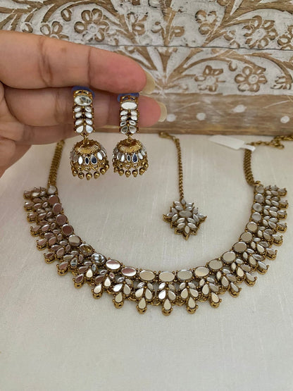 Green Multicolor Mirror Choker Necklace set