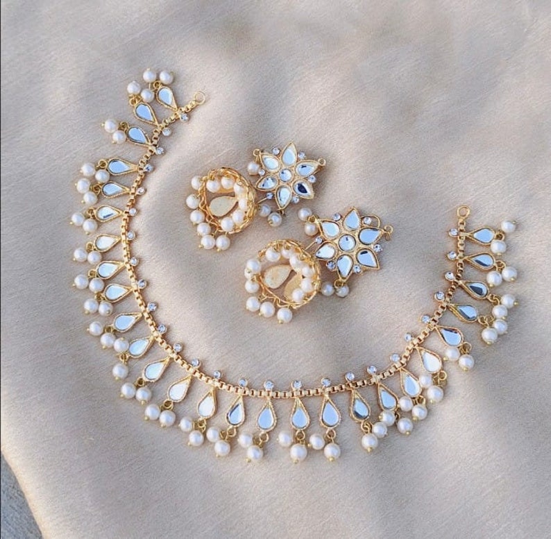 Kundan Mirror Work Necklace and Earrings Set