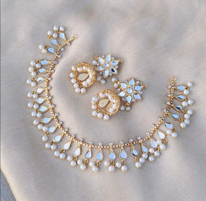 Kundan Mirror Work Necklace and Earrings Set