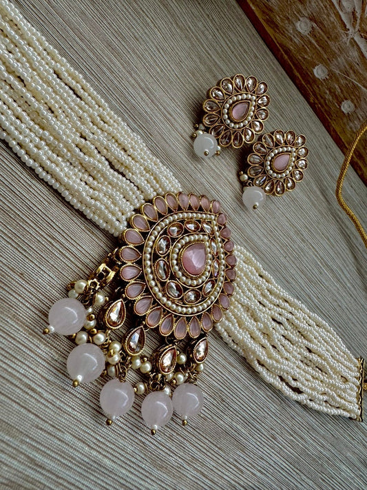 Red Pink Blue Green Multi Mint Black Antique Gold Pearl Polki Choker Necklace Set