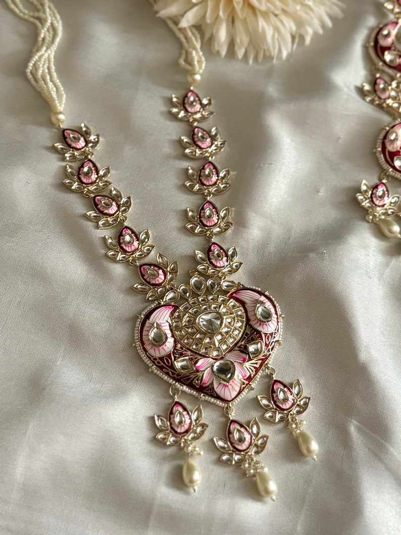 Long Minakari Necklace Polki Necklace Handmade Indian Jewelry