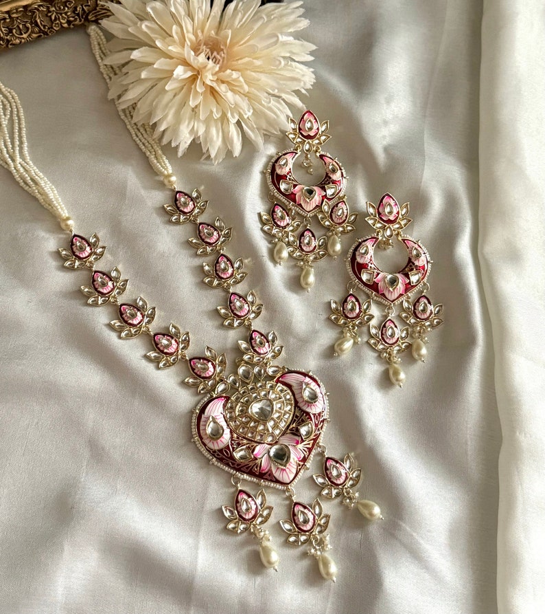 Long Minakari Necklace Polki Necklace Handmade Indian Jewelry