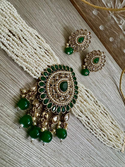 Red Pink Blue Green Multi Mint Black Antique Gold Pearl Polki Choker Necklace Set