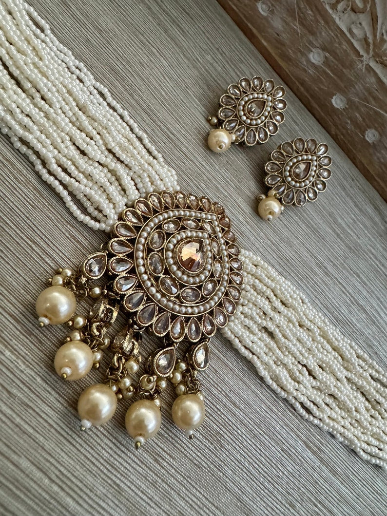 Red Pink Blue Green Multi Mint Black Antique Gold Pearl Polki Choker Necklace Set