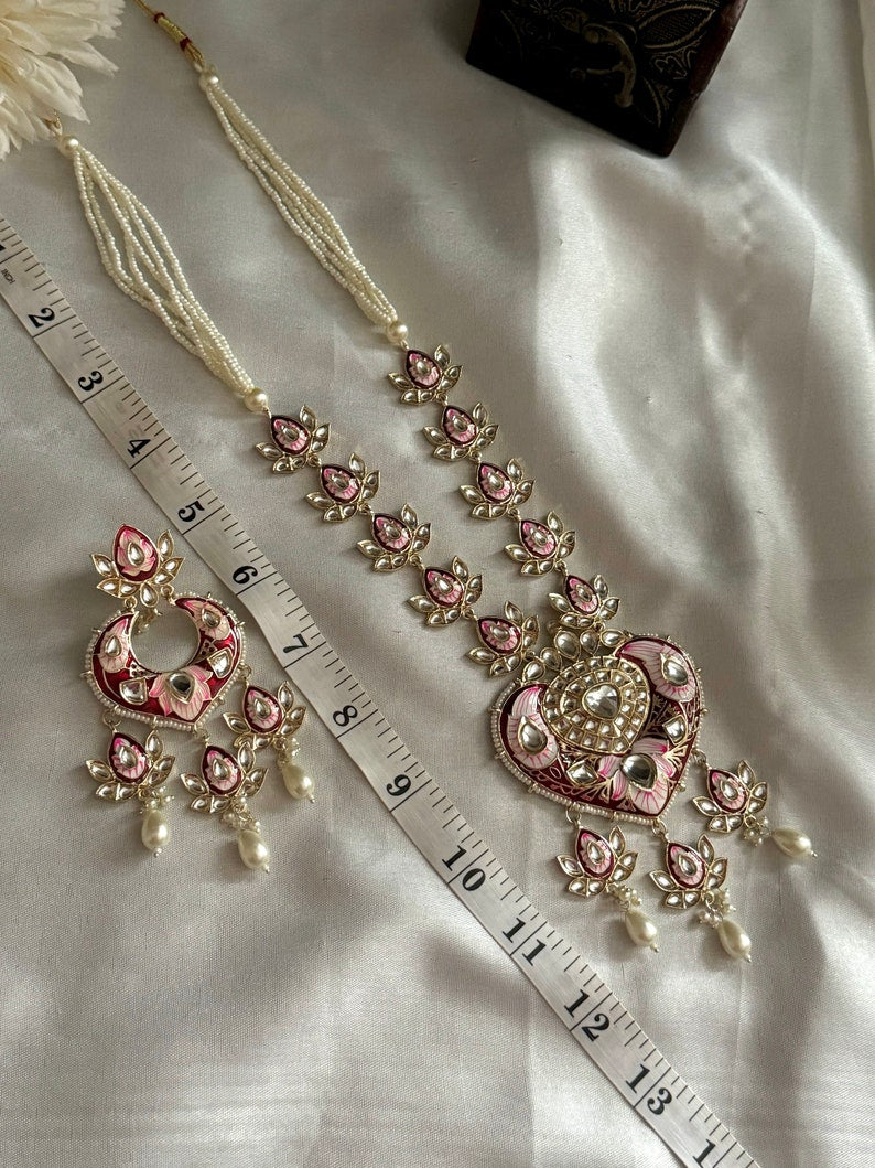 Long Minakari Necklace Polki Necklace Handmade Indian Jewelry